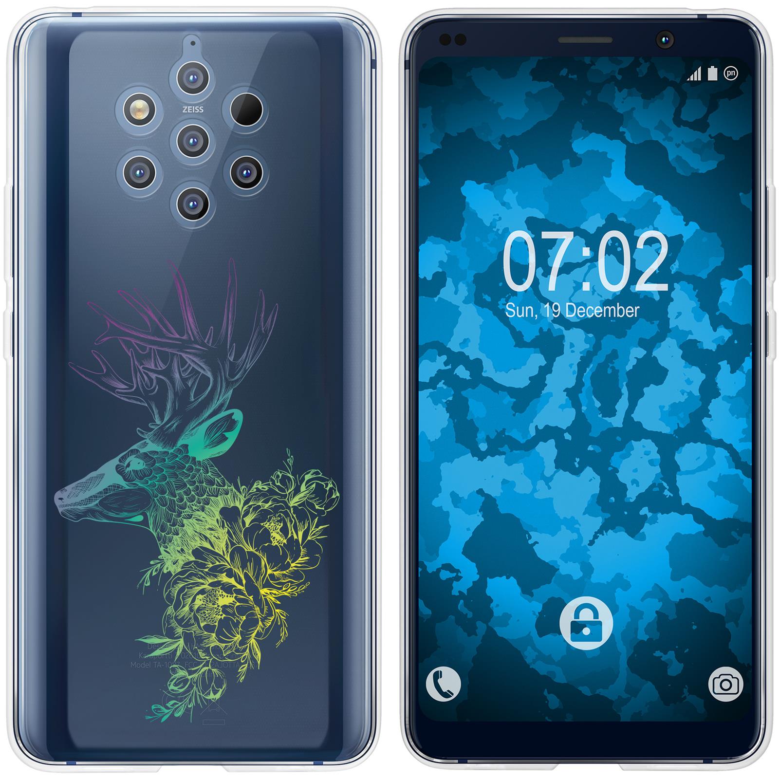 Nokia 9 PureView Silikon-Hülle Floral Hirsch M7-4 Case