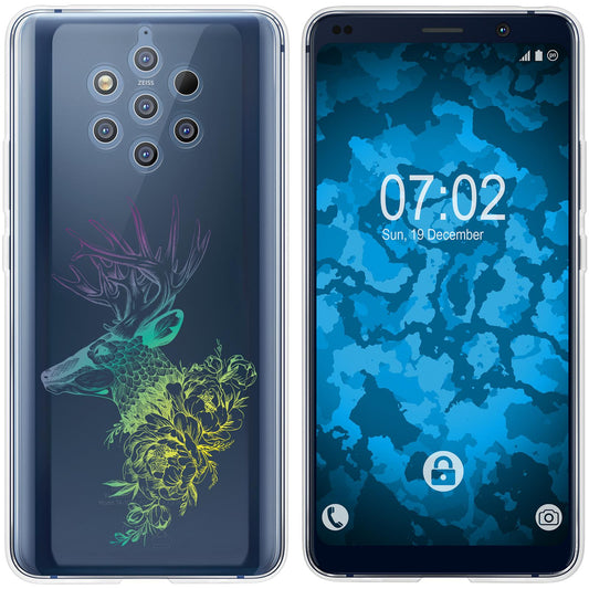 Nokia 9 PureView Silikon-Hülle Floral Hirsch M7-4 Case