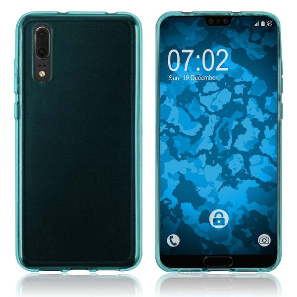 PhoneNatic Case kompatibel mit Huawei P20 - türkis Silikon Hülle transparent Cover