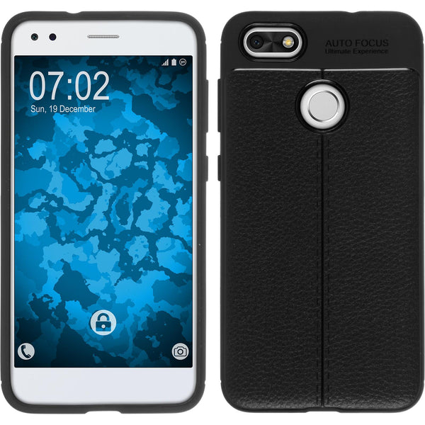 PhoneNatic Case kompatibel mit Huawei P9 Lite Mini - schwarz Silikon Hülle Lederoptik Cover