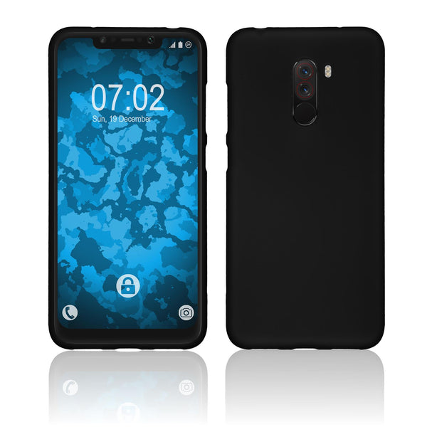 PhoneNatic Case kompatibel mit Xiaomi Pocophone F1 - schwarz Silikon Hülle matt + 2 Schutzfolien