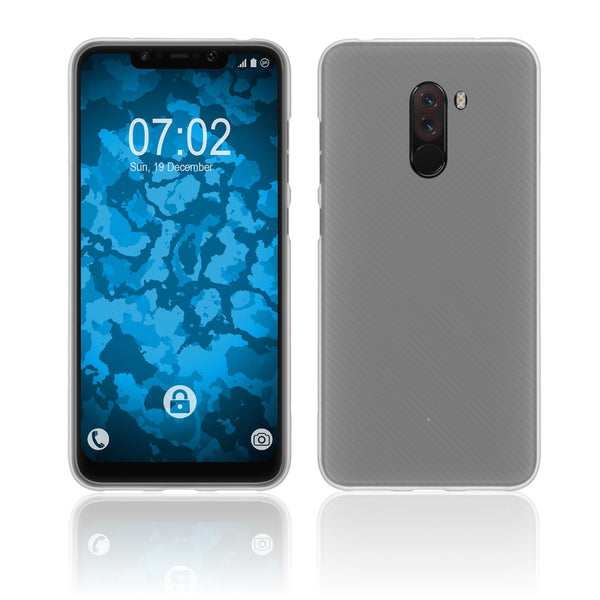 PhoneNatic Case kompatibel mit Xiaomi Pocophone F1 - transparent-weiß Silikon Hülle matt + 2 Schutzfolien