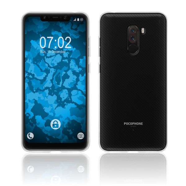 PhoneNatic Case kompatibel mit Xiaomi Pocophone F1 - Crystal Clear Silikon Hülle transparent + 2 Schutzfolien