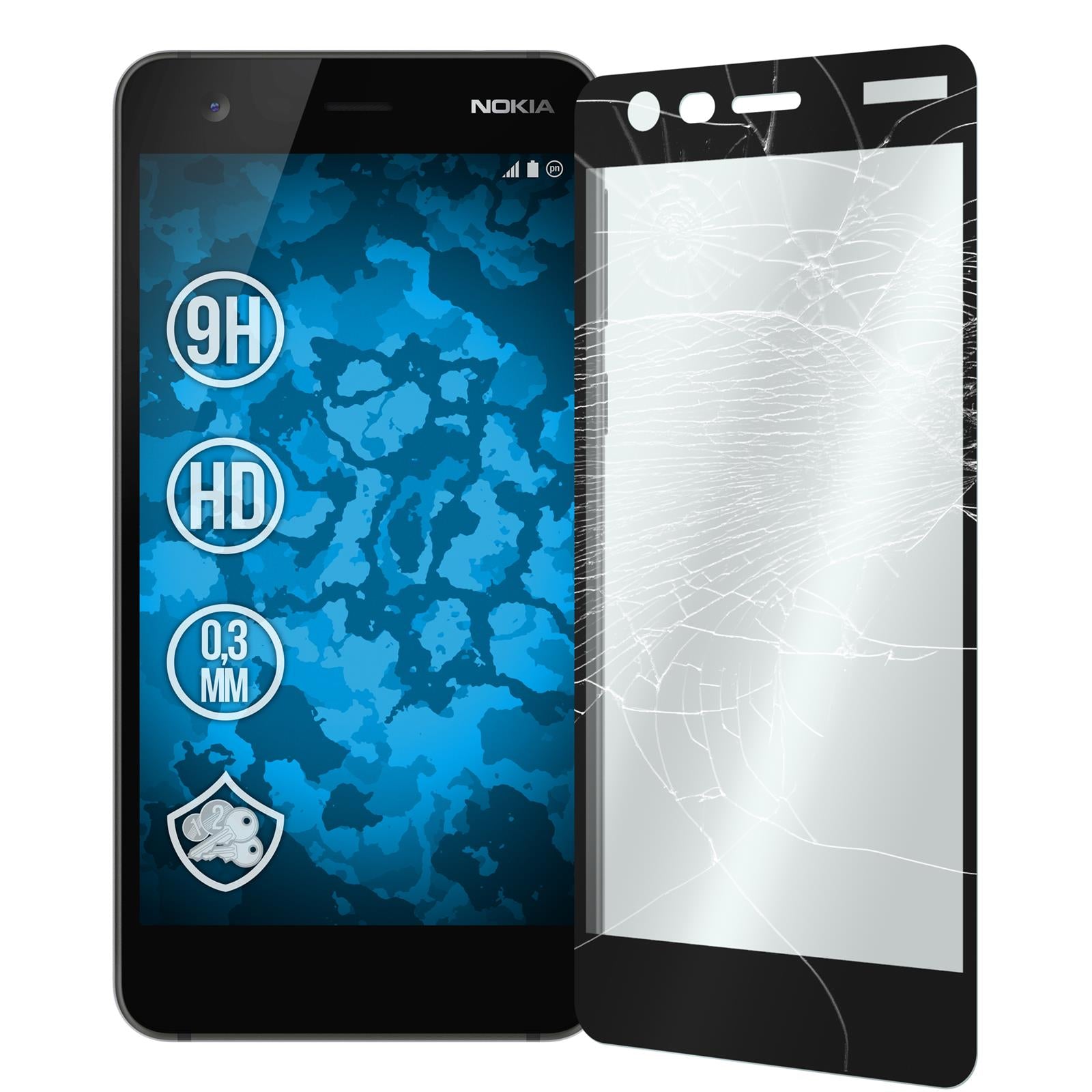 2 x  Nokia 2 Glas-Displayschutzfolie klar full-screen schwar