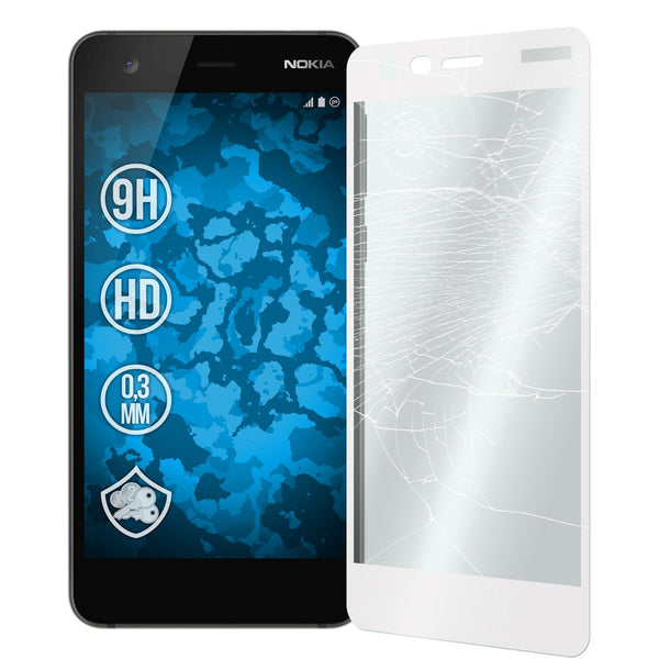 1 x  Nokia 2 Glas-Displayschutzfolie klar full-screen weiﬂ