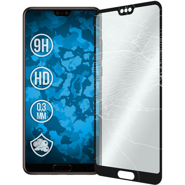 2 x Huawei P20 Glas-Displayschutzfolie klar full-screen schw