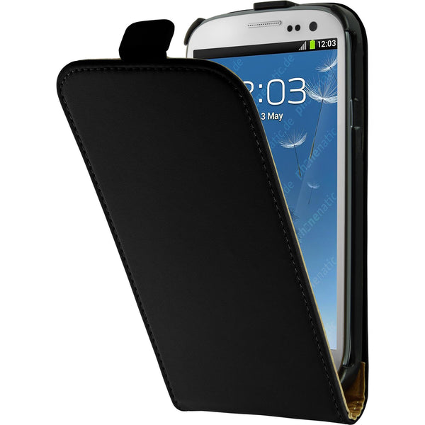 Kunst-Lederhülle für Samsung Galaxy S3 Flip-Case schwarz + 2