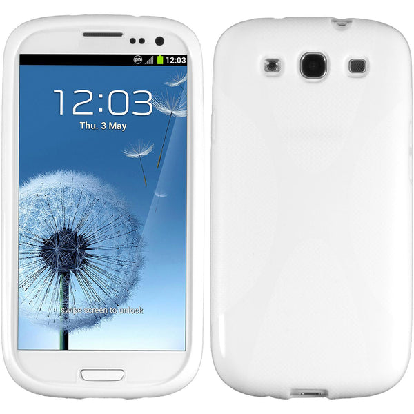 PhoneNatic Case kompatibel mit Samsung Galaxy S3 - weiß Silikon Hülle X-Style + 2 Schutzfolien