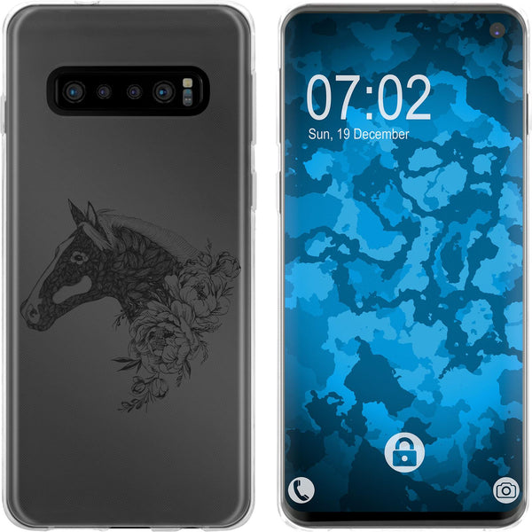 Galaxy S10 Silikon-Hülle Floral Pferd M5-1 Case