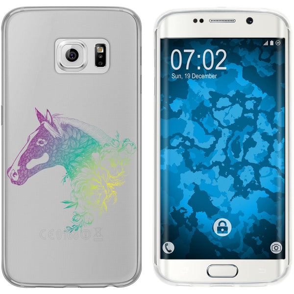 Galaxy S6 Edge Silikon-Hülle Floral Pferd M5-4 Case