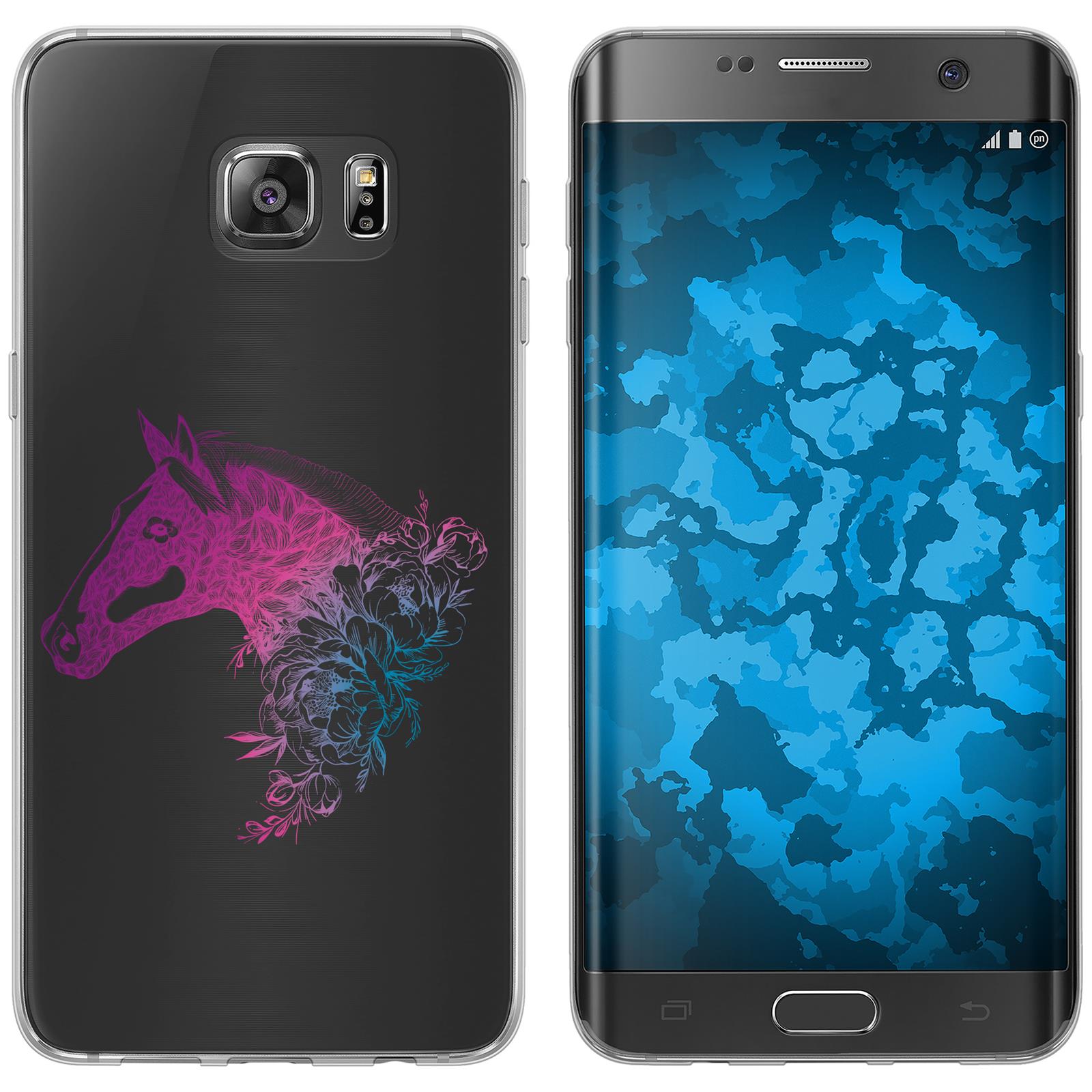 Galaxy S7 Edge Silikon-Hülle Floral Pferd M5-6 Case