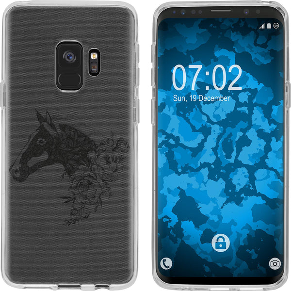 Galaxy S9 Silikon-Hülle Floral Pferd M5-1 Case