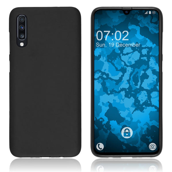 PhoneNatic Case kompatibel mit Samsung Galaxy A70 - schwarz Silikon Hülle matt + 2 Schutzfolien