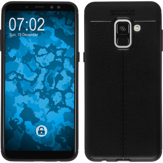 PhoneNatic Case kompatibel mit Samsung Galaxy A8 Plus (2018) - schwarz Silikon Hülle Lederoptik Cover