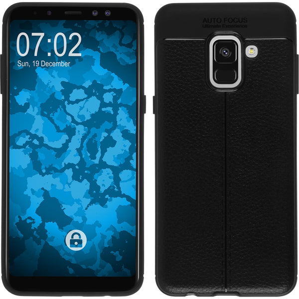 PhoneNatic Case kompatibel mit Samsung Galaxy A8 Plus (2018) - schwarz Silikon Hülle Lederoptik Cover