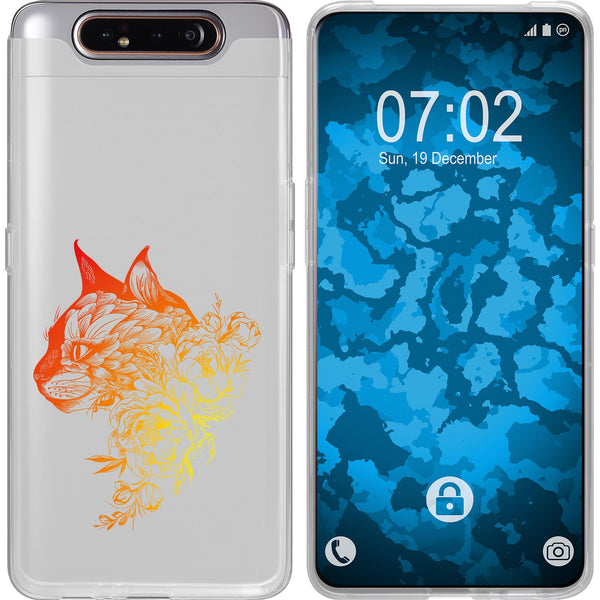 Galaxy A80 Silikon-Hülle Floral Katze M2-2 Case