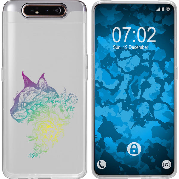 Galaxy A80 Silikon-Hülle Floral Katze M2-4 Case