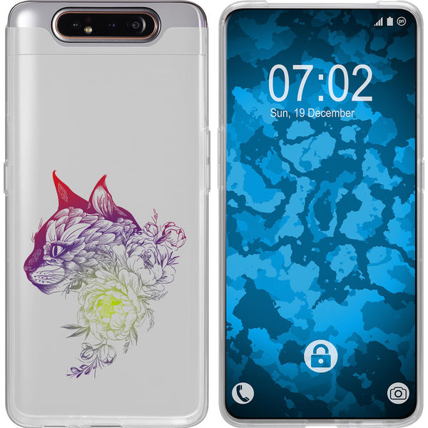 Galaxy A80 Silikon-Hülle Floral Katze M2-5 Case