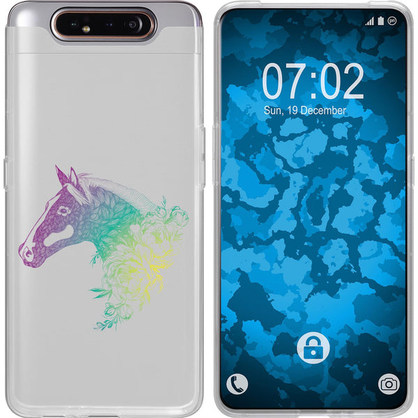 Galaxy A80 Silikon-Hülle Floral Pferd M5-4 Case