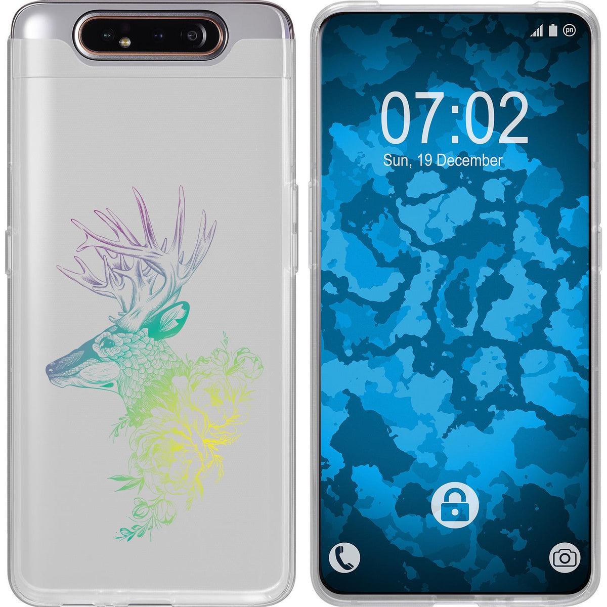 Galaxy A80 Silikon-Hülle Floral Hirsch M7-4 Case
