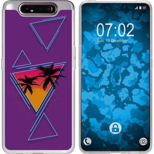 Galaxy A80 Silikon-Hülle Retro Wave Palmen M3 Case