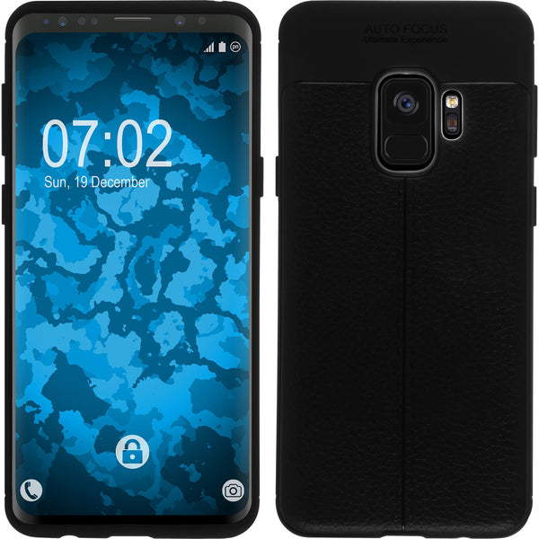PhoneNatic Case kompatibel mit Samsung Galaxy S9 - schwarz Silikon Hülle Lederoptik Cover