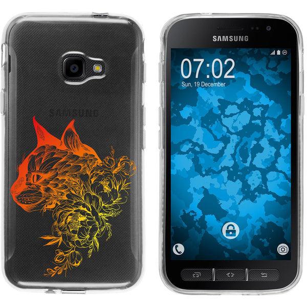 Galaxy Xcover 4 / 4s Silikon-Hülle Floral Katze M2-2 Case