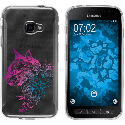 Galaxy Xcover 4 / 4s Silikon-Hülle Floral Katze M2-6 Case