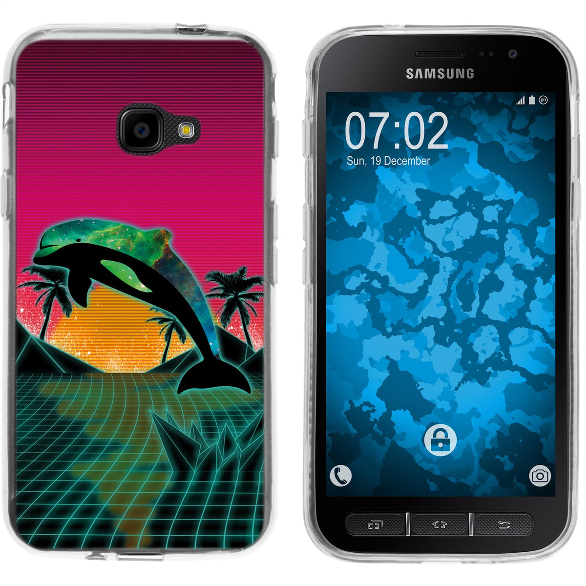 Galaxy Xcover 4 / 4s Silikon-Hülle Retro Wave Delphin M1 Cas