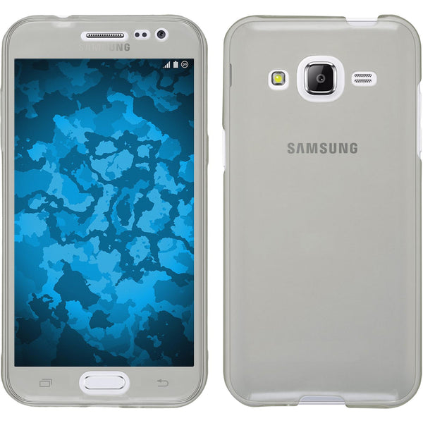 PhoneNatic Case kompatibel mit Samsung Galaxy J2 (2015) - grau Silikon Hülle 360∞ Fullbody + 2 Schutzfolien