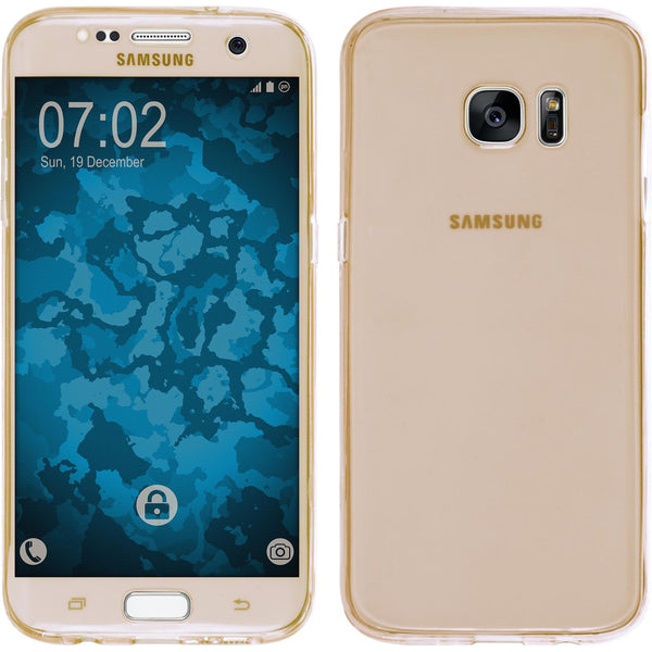 PhoneNatic Case kompatibel mit Samsung Galaxy S7 Edge - gold Silikon Hülle 360∞ Fullbody Cover