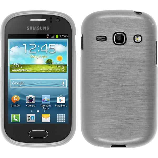 PhoneNatic Case kompatibel mit Samsung Galaxy Fame - weiß Silikon Hülle brushed + 2 Schutzfolien