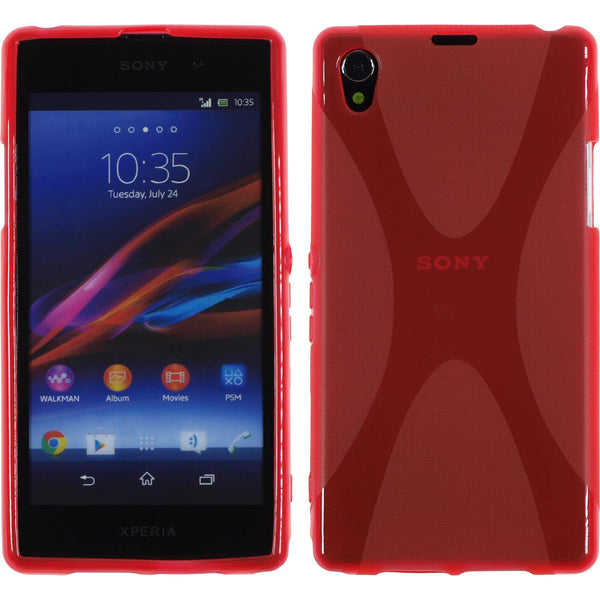 PhoneNatic Case kompatibel mit Sony Xperia Z1 - rot Silikon Hülle X-Style + 2 Schutzfolien