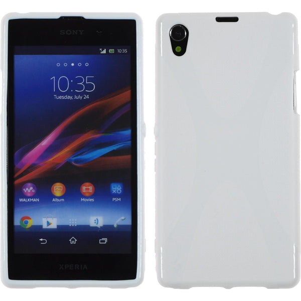 PhoneNatic Case kompatibel mit Sony Xperia Z1 - weiﬂ Silikon Hülle X-Style + 2 Schutzfolien