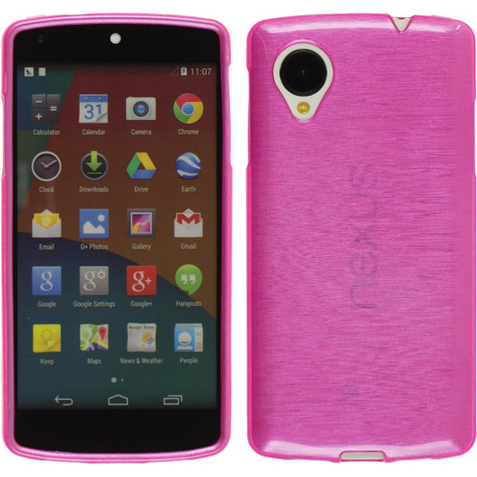PhoneNatic Case kompatibel mit Google Nexus 5 - pink Silikon Hülle brushed + 2 Schutzfolien