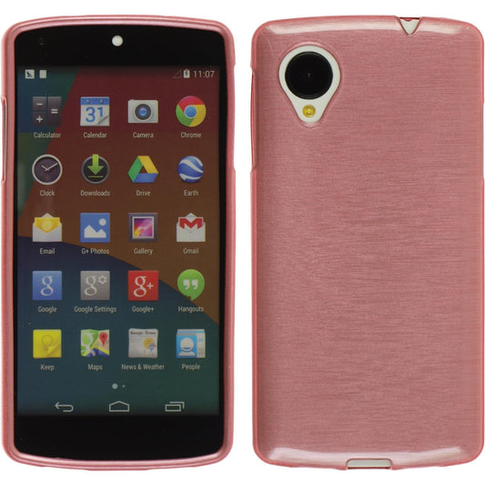 PhoneNatic Case kompatibel mit Google Nexus 5 - rosa Silikon Hülle brushed + 2 Schutzfolien