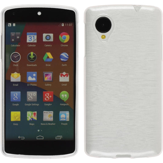 PhoneNatic Case kompatibel mit Google Nexus 5 - weiﬂ Silikon Hülle brushed + 2 Schutzfolien