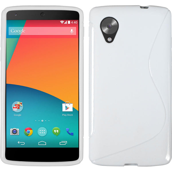 PhoneNatic Case kompatibel mit Google Nexus 5 - weiß Silikon Hülle S-Style + 2 Schutzfolien