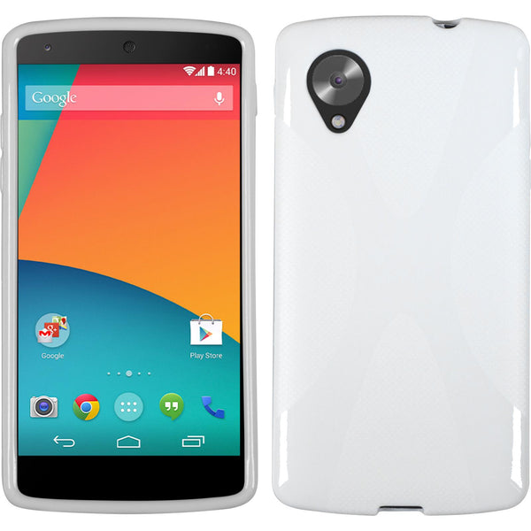 PhoneNatic Case kompatibel mit Google Nexus 5 - weiß Silikon Hülle X-Style + 2 Schutzfolien