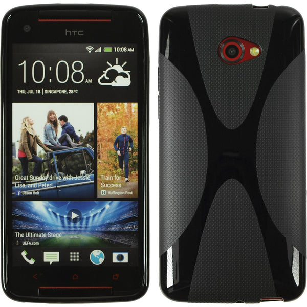 PhoneNatic Case kompatibel mit HTC Butterfly S - schwarz Silikon Hülle X-Style + 2 Schutzfolien
