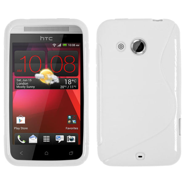 PhoneNatic Case kompatibel mit HTC Desire 200 - weiﬂ Silikon Hülle S-Style + 2 Schutzfolien