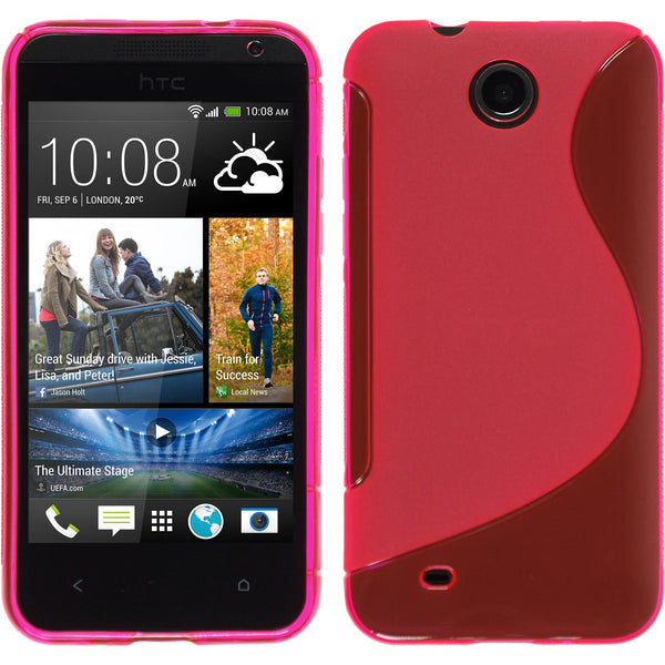 PhoneNatic Case kompatibel mit HTC Desire 300 - pink Silikon Hülle S-Style + 2 Schutzfolien