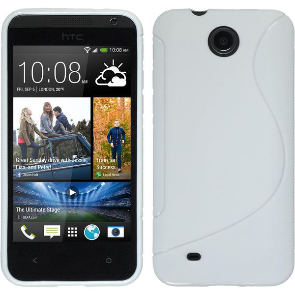 PhoneNatic Case kompatibel mit HTC Desire 300 - weiﬂ Silikon Hülle S-Style + 2 Schutzfolien