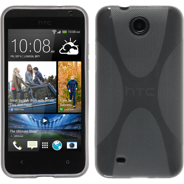 PhoneNatic Case kompatibel mit HTC Desire 300 - grau Silikon Hülle X-Style + 2 Schutzfolien