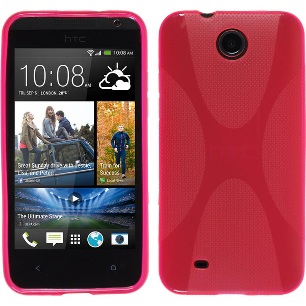 PhoneNatic Case kompatibel mit HTC Desire 300 - pink Silikon Hülle X-Style + 2 Schutzfolien