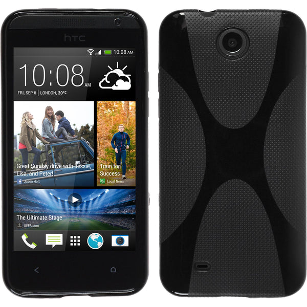 PhoneNatic Case kompatibel mit HTC Desire 300 - schwarz Silikon Hülle X-Style + 2 Schutzfolien