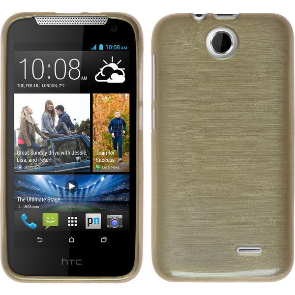 PhoneNatic Case kompatibel mit HTC Desire 310 - gold Silikon Hülle brushed + 2 Schutzfolien