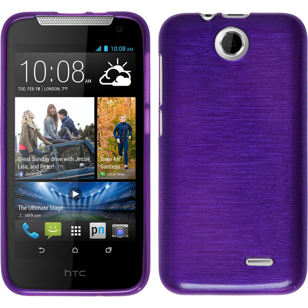 PhoneNatic Case kompatibel mit HTC Desire 310 - lila Silikon Hülle brushed + 2 Schutzfolien