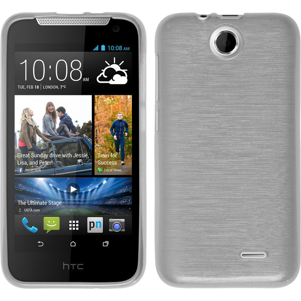 PhoneNatic Case kompatibel mit HTC Desire 310 - weiß Silikon Hülle brushed + 2 Schutzfolien
