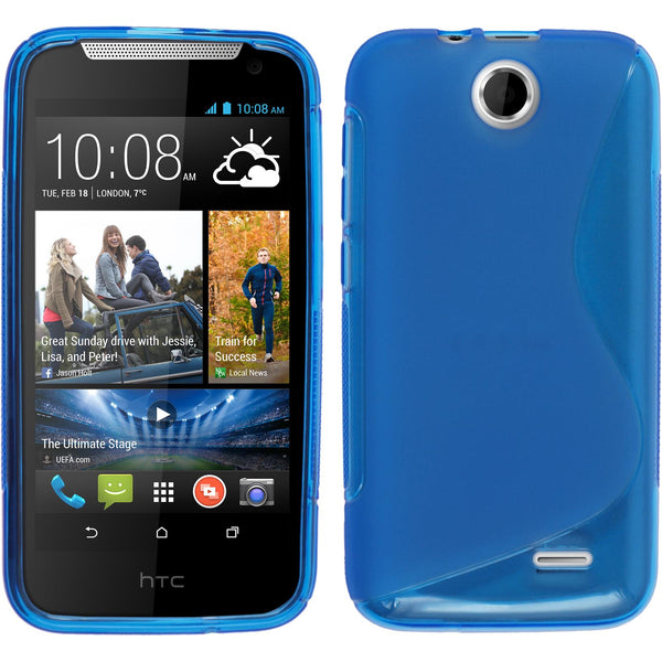 PhoneNatic Case kompatibel mit HTC Desire 310 - blau Silikon Hülle S-Style + 2 Schutzfolien
